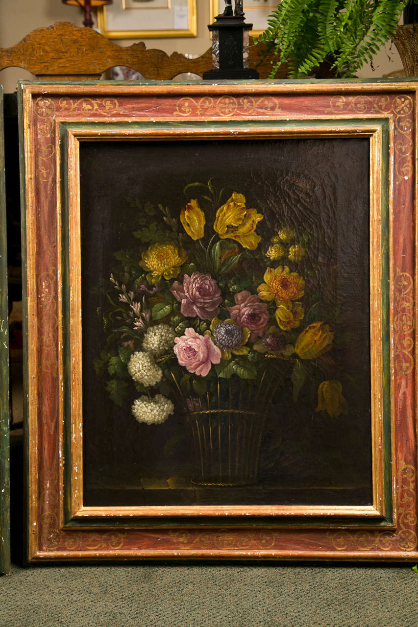 Baroque Pair of Italian Floral Still Lifes For Sale