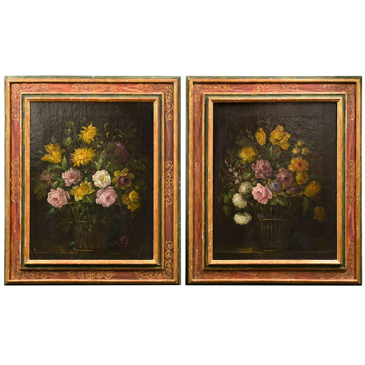 Pair of Italian Floral Still Lifes For Sale
