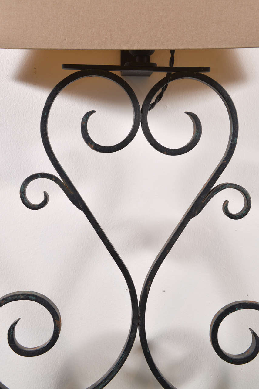 20th Century Pair of Iron Sconces and Shades