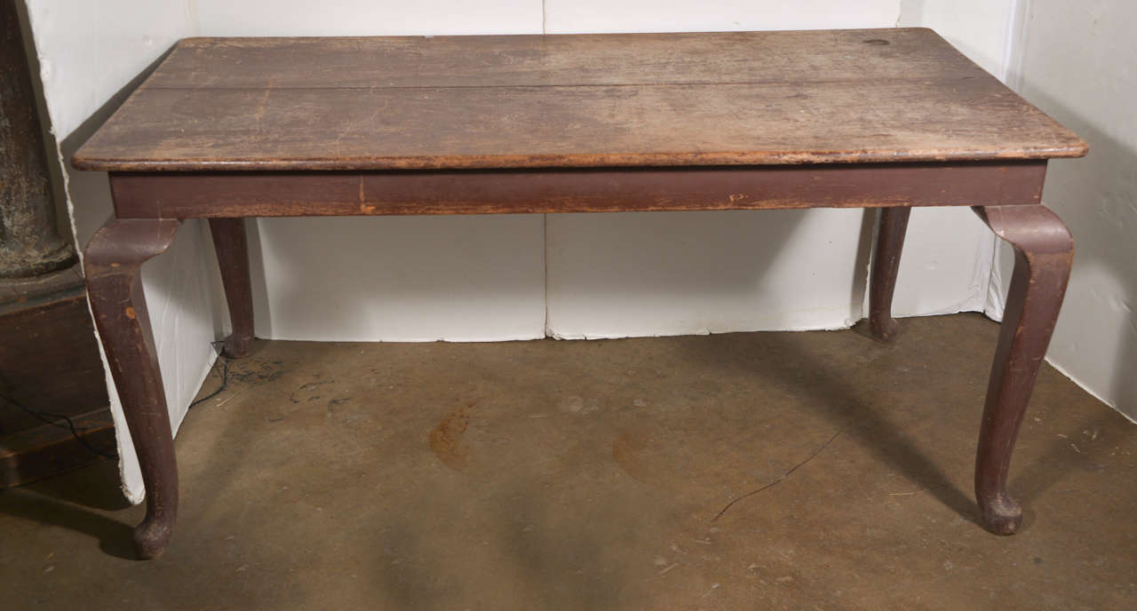 19th c. Belgian Oak Farm Table with cabriole legs.  Beautiful patina.  Great breakfast room table or desk.  Seats 6 easily.