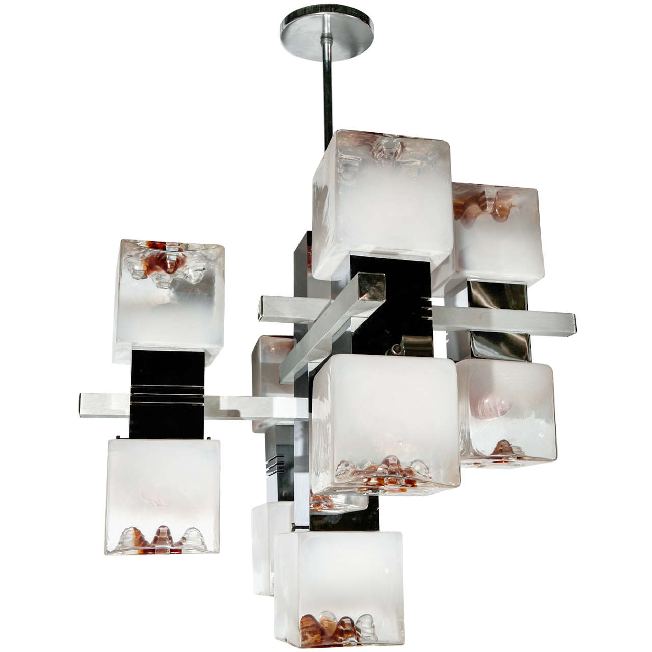 Pair of Stylized Mazzega Cubed Glass Chandeliers