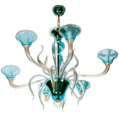 Fine Aquamarine Murano Chandelier (Signed)