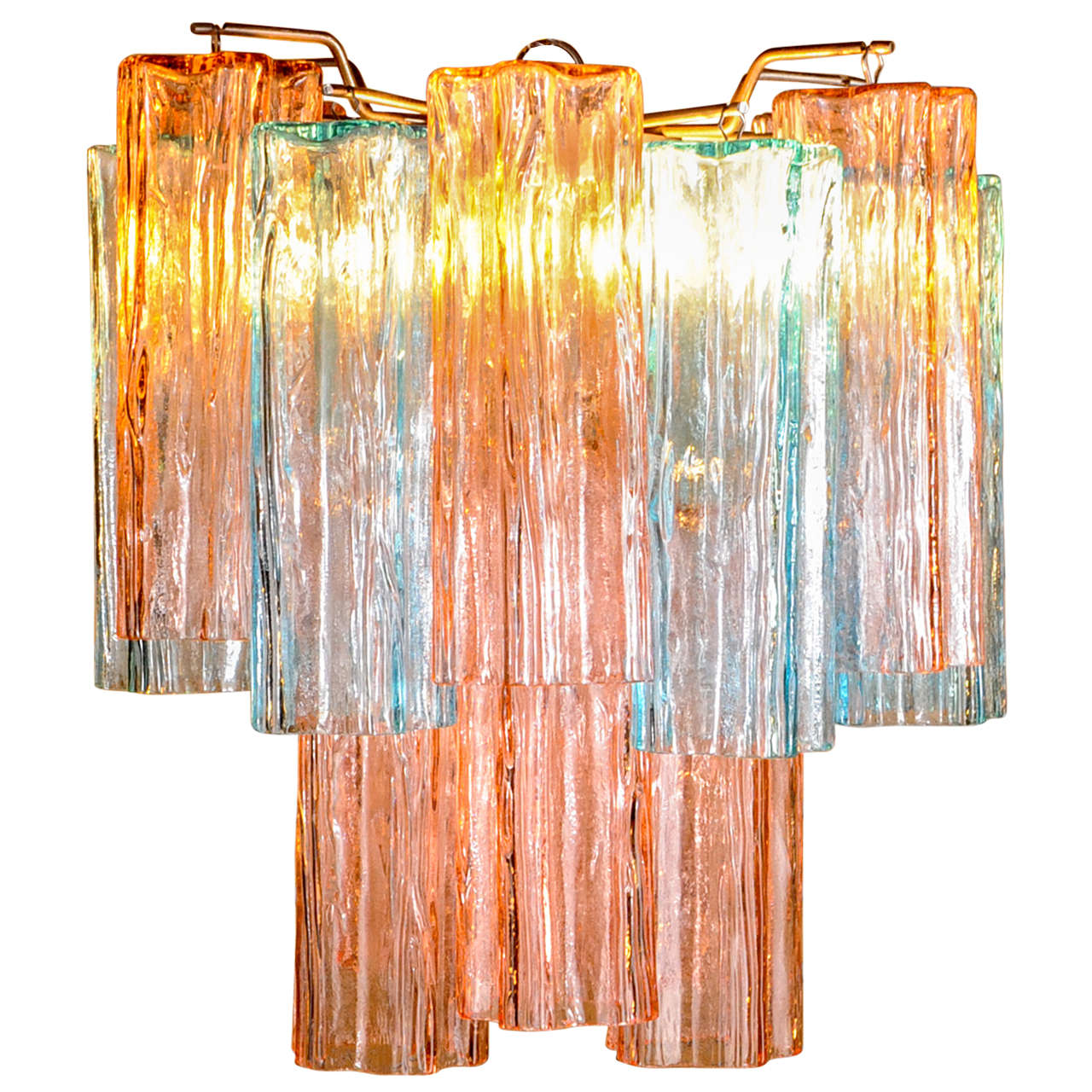 multi colored 2 tier Venini style chandelier For Sale
