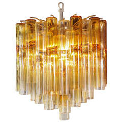 Venini Four-Tier Chandelier with Amber Murano Glass Tubes 9