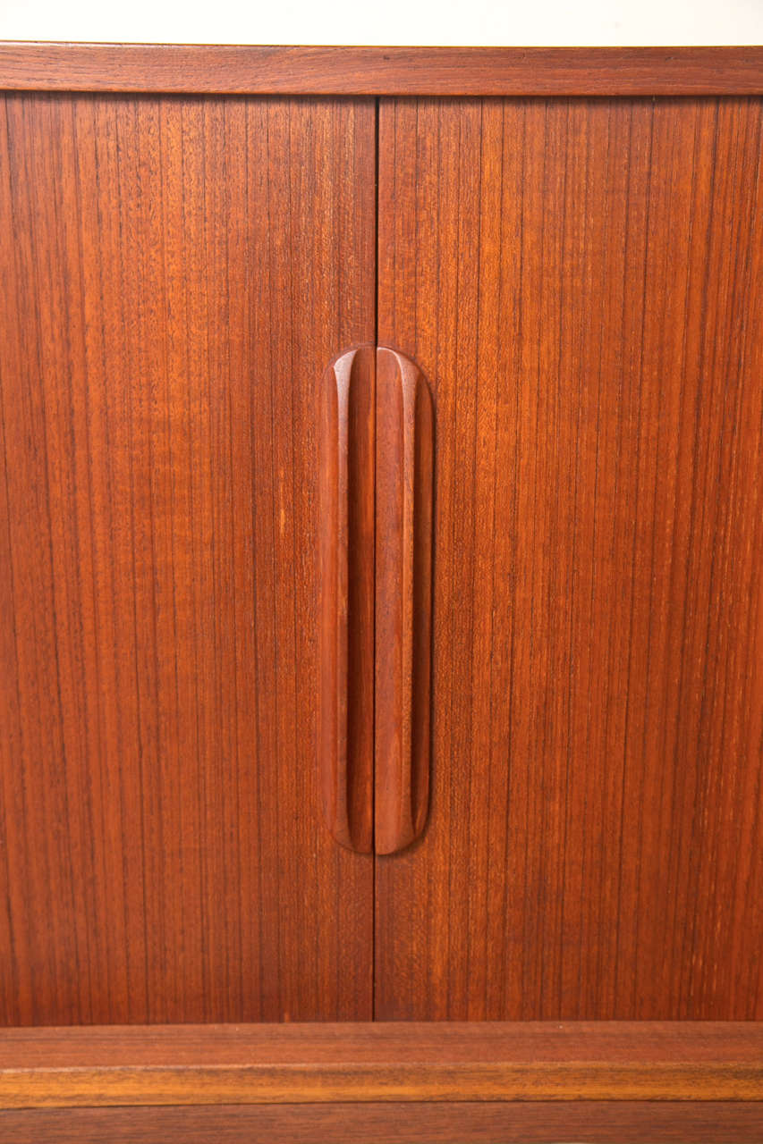 Mid-Century Modern Danish Teak Credenza Sideboard with Tambour Sliding Doors For Sale 5