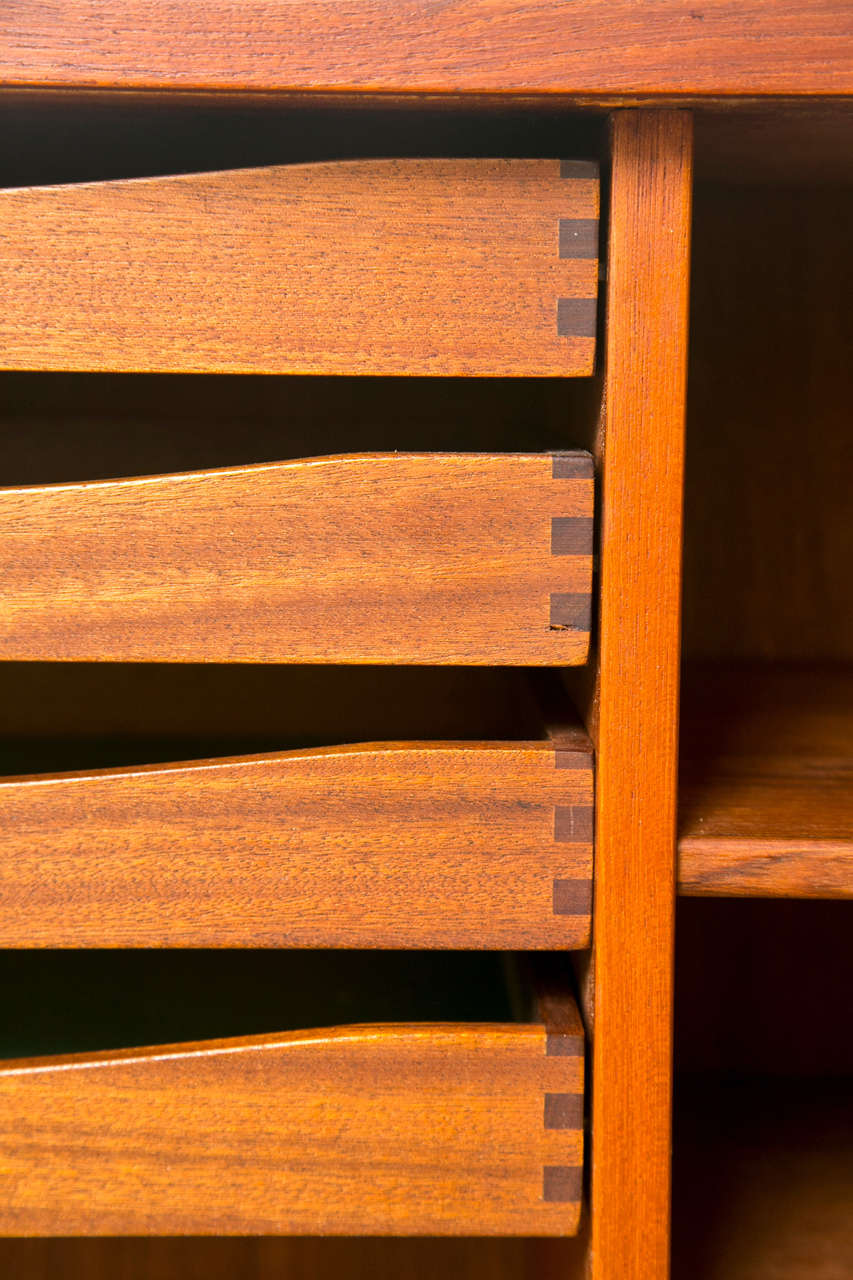 Mid-Century Modern Danish Teak Credenza Sideboard with Tambour Sliding Doors In Excellent Condition For Sale In Stamford, CT