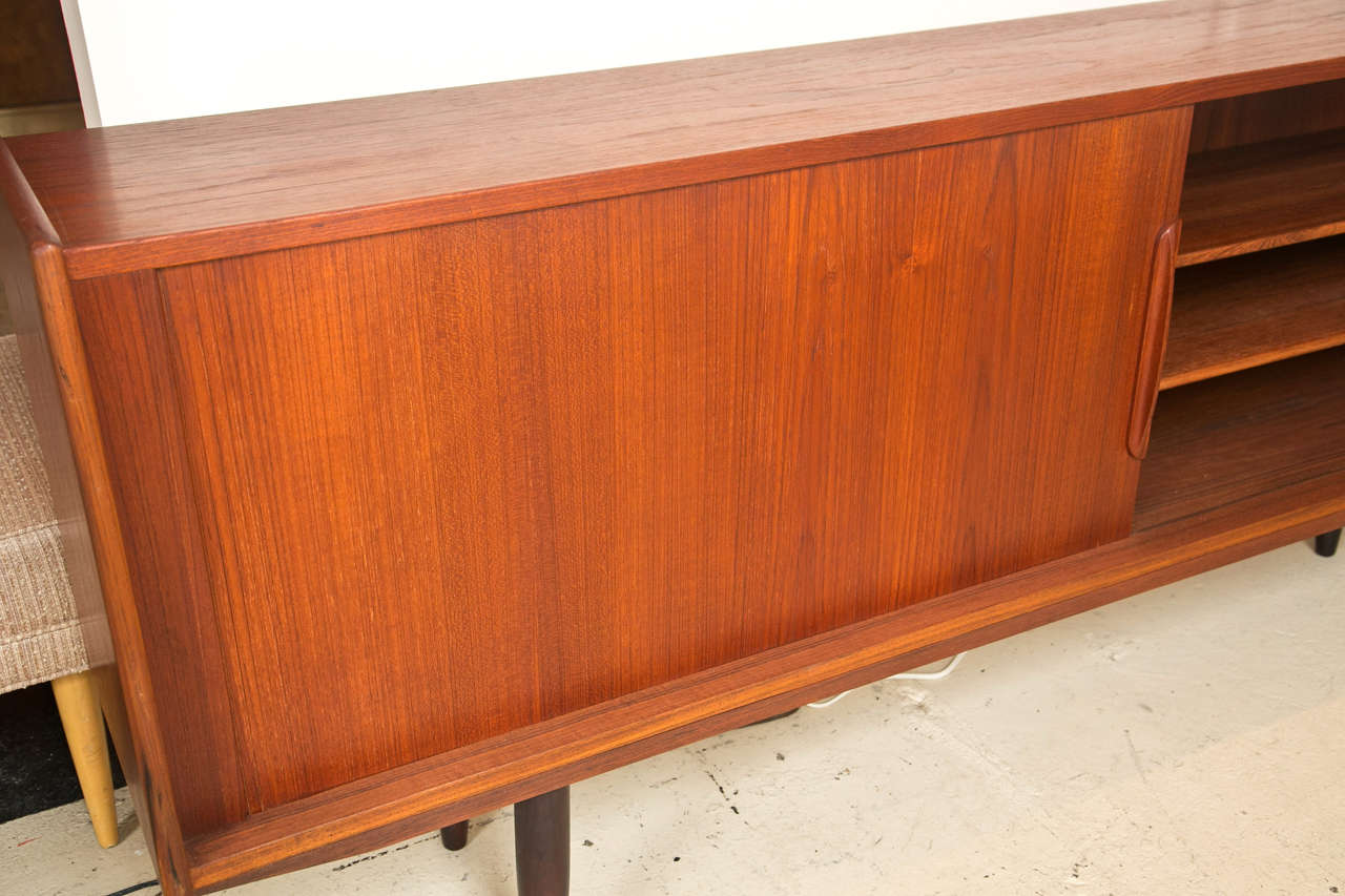 Mid-Century Modern Danish Teak Credenza Sideboard with Tambour Sliding Doors For Sale 4