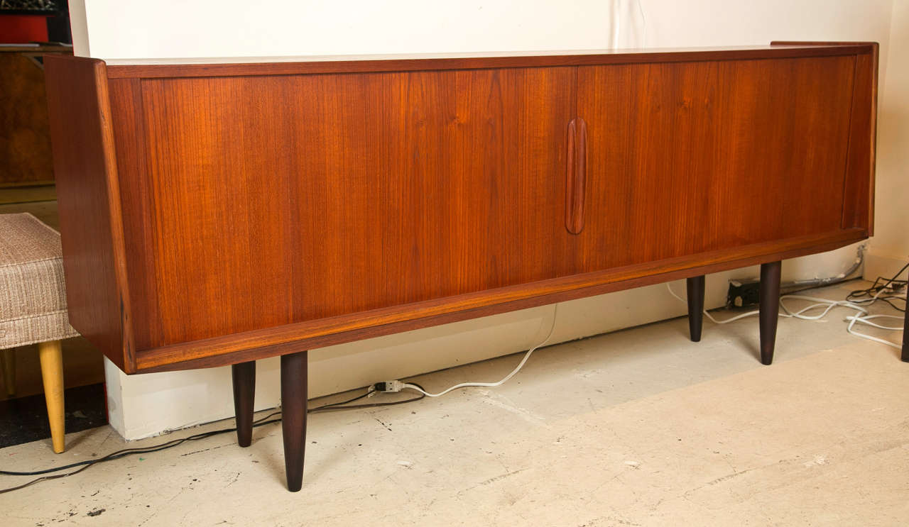 Mid-Century Modern Danish Teak Credenza Sideboard with Tambour Sliding Doors For Sale 6