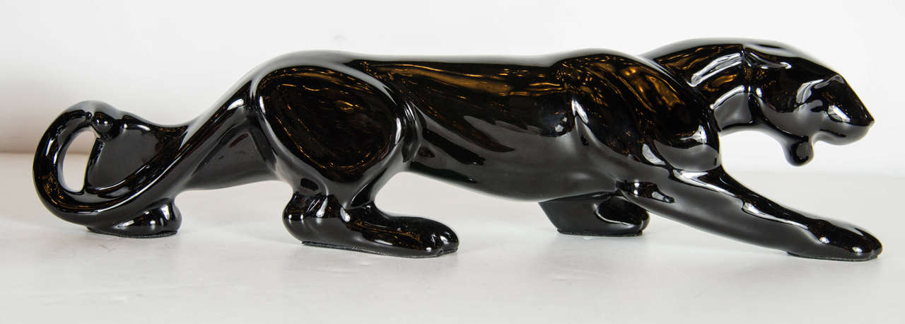 Mid-20th Century Gorgeous Pair of Art Deco Ceramic Panthers