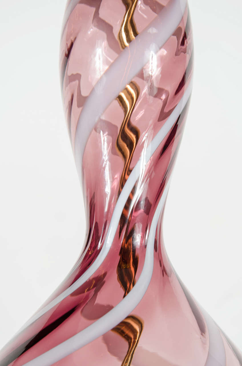 Mid-20th Century Mid-Century Modern Handblown, Murano Glass, Amethyst Swirl Lamp For Sale