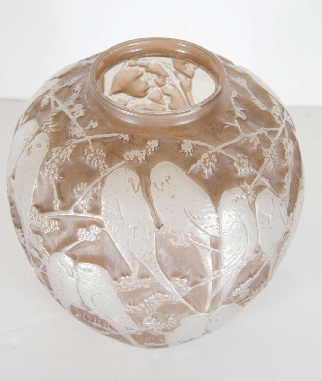 Exquisite Art Deco Molded Glass Parrot Vase by The Phoenix Glass Co.