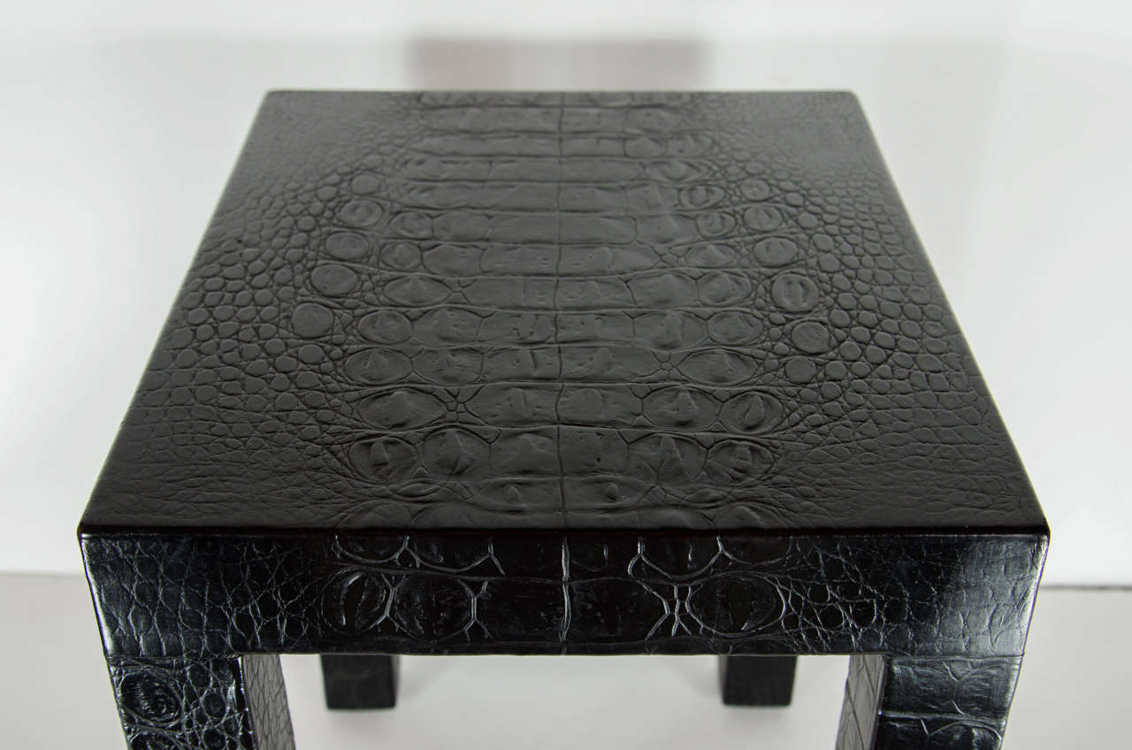 Rare and Exquisite Crocodile Side Tables by Attributed to Karl Springer In Excellent Condition In New York, NY
