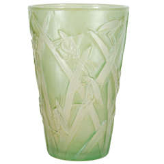Rare Art Deco Pale Celadon Grasshopper Vase by The Phoenix Glass Company