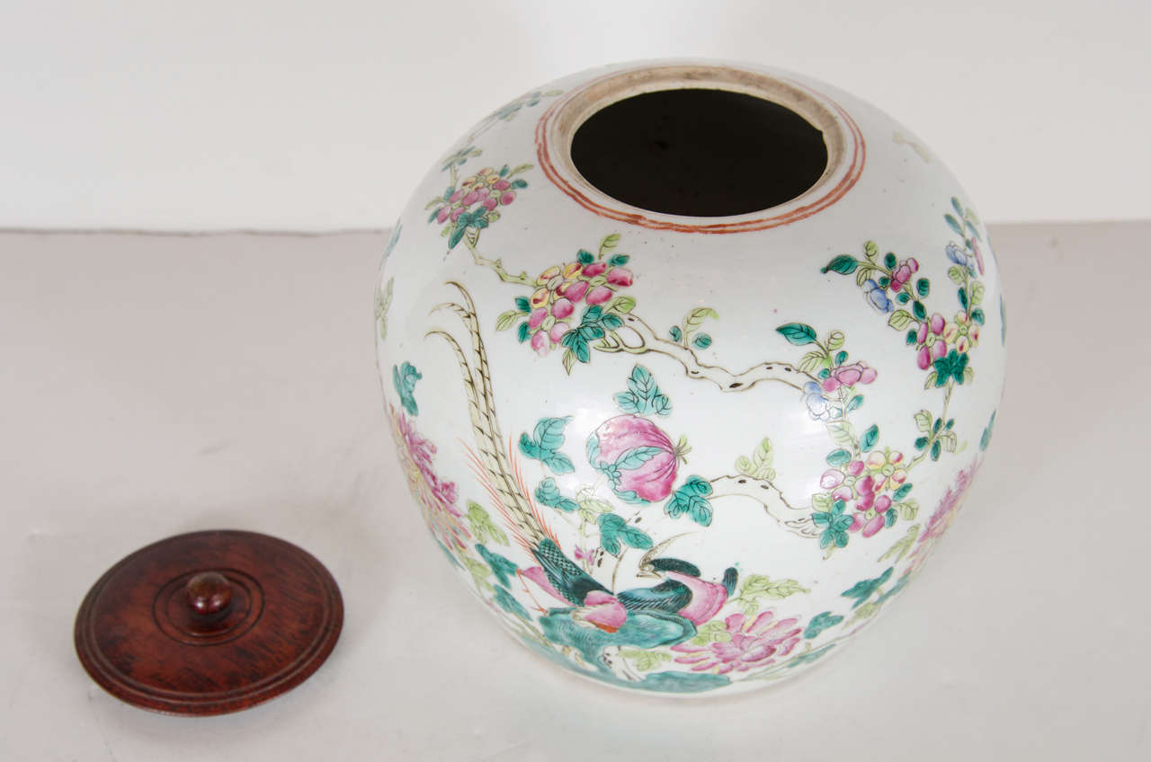 Mid-20th Century Mid-Century Chinese Porcelain Covered Urn with Hand-Painted Decoration