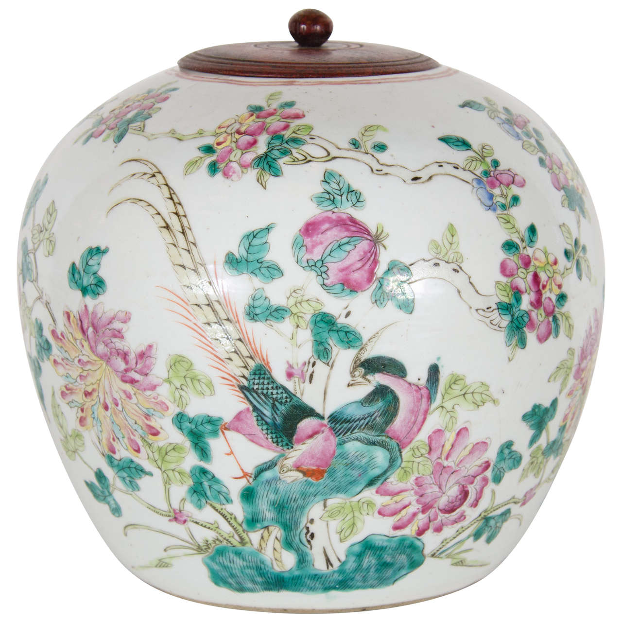 Mid-Century Chinese Porcelain Covered Urn with Hand-Painted Decoration