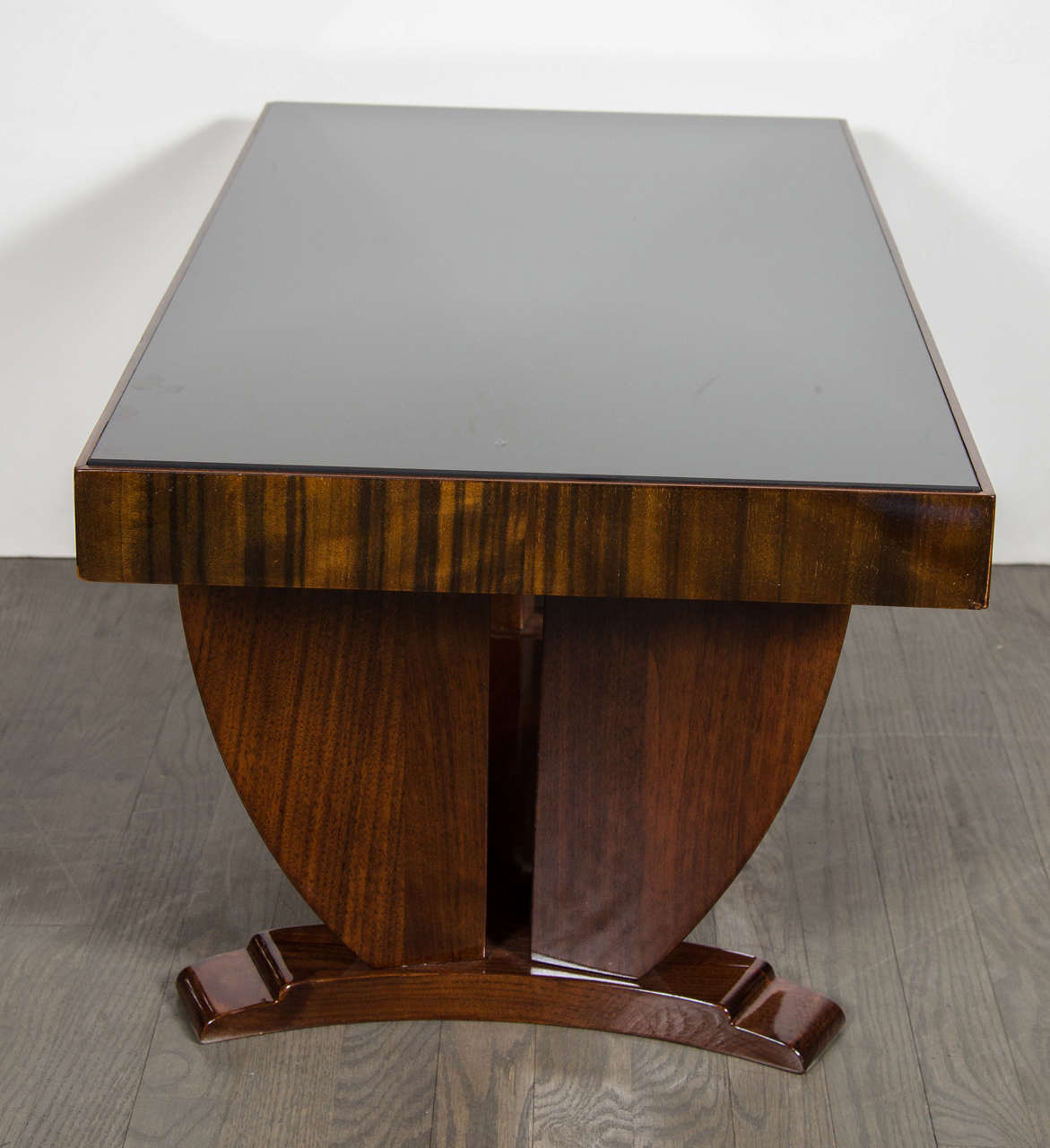 American Art Deco Skyscraper Style Cocktail Table in Book-Matched Walnut and Vitrolite Top