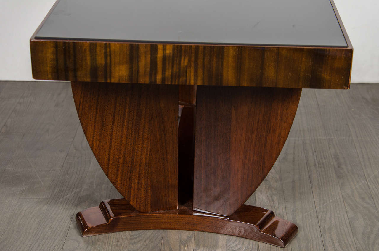 Art Deco Skyscraper Style Cocktail Table in Book-Matched Walnut and Vitrolite Top In Excellent Condition In New York, NY