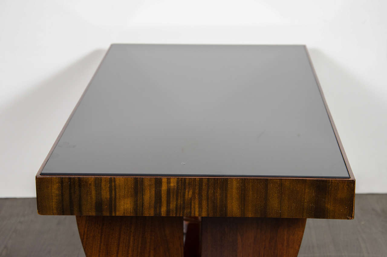 Mid-20th Century Art Deco Skyscraper Style Cocktail Table in Book-Matched Walnut and Vitrolite Top