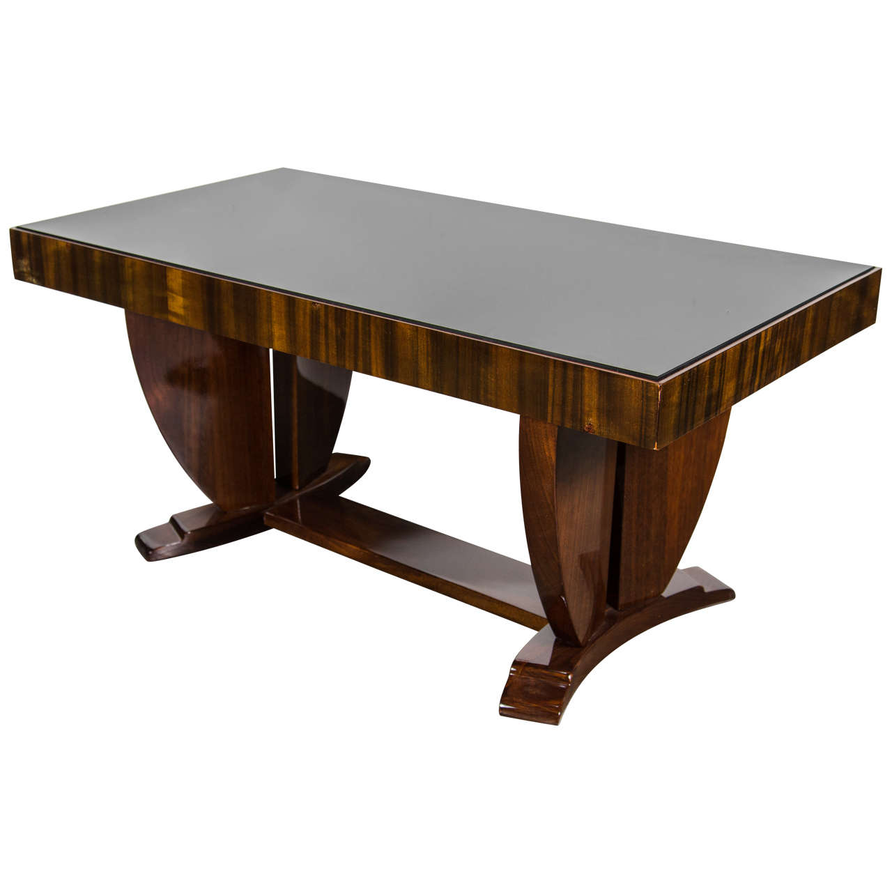 Art Deco Skyscraper Style Cocktail Table in Book-Matched Walnut and Vitrolite Top