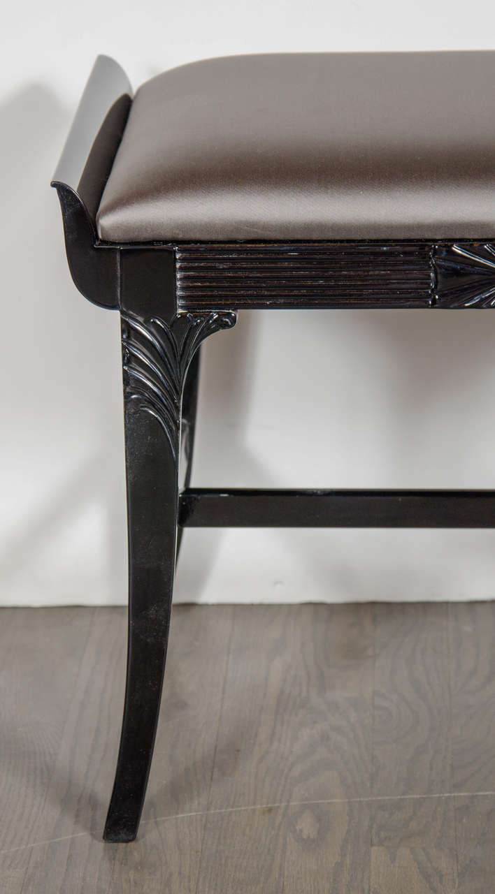 American 1940s Hollywood Hand-Carved Bench or Stool by Grosfeld House in Ebonized Walnut