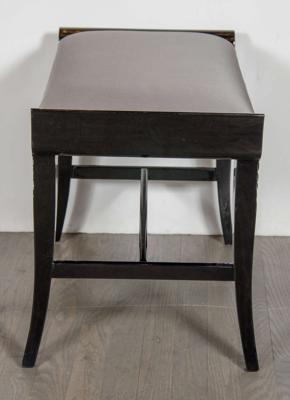 1940s Hollywood Hand-Carved Bench or Stool by Grosfeld House in Ebonized Walnut In Excellent Condition In New York, NY