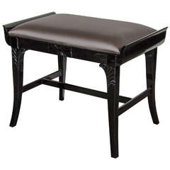 1940s Hollywood Hand-Carved Bench or Stool by Grosfeld House in Ebonized Walnut