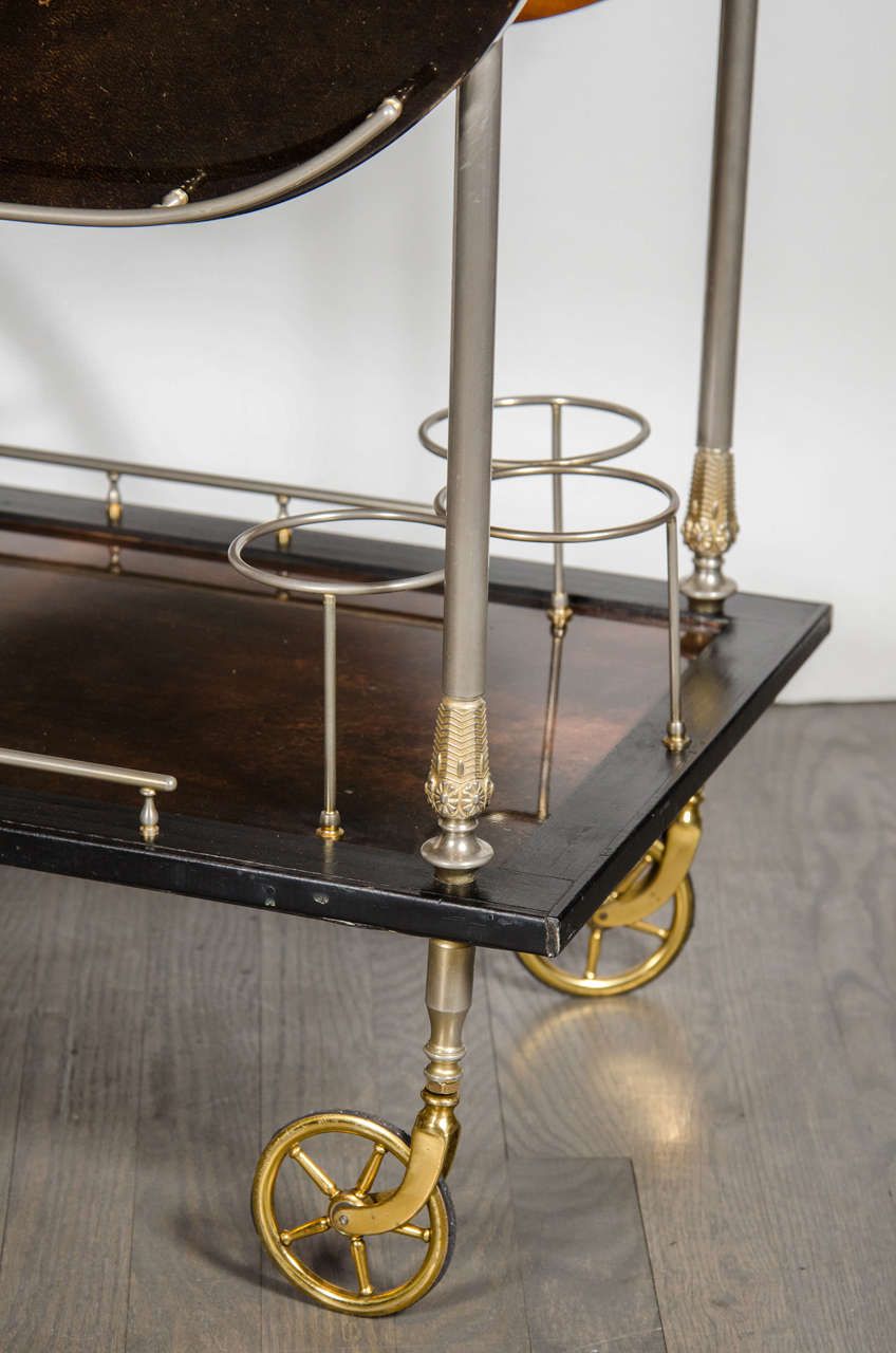 Mid-Century Modern Luxe Lacquered Goat Skin Bar or Serving Cart by Aldo Tura with Brass Fittings