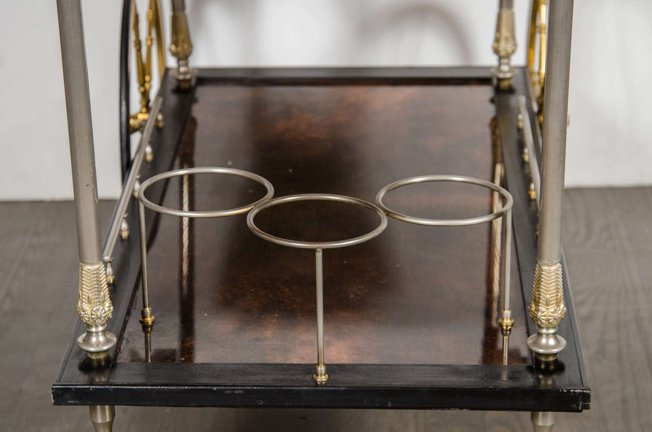 Mid-20th Century Luxe Lacquered Goat Skin Bar or Serving Cart by Aldo Tura with Brass Fittings