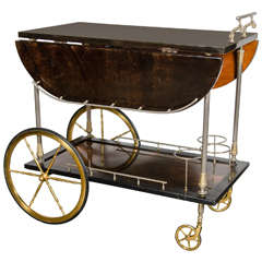 Luxe Lacquered Goat Skin Bar or Serving Cart by Aldo Tura with Brass Fittings