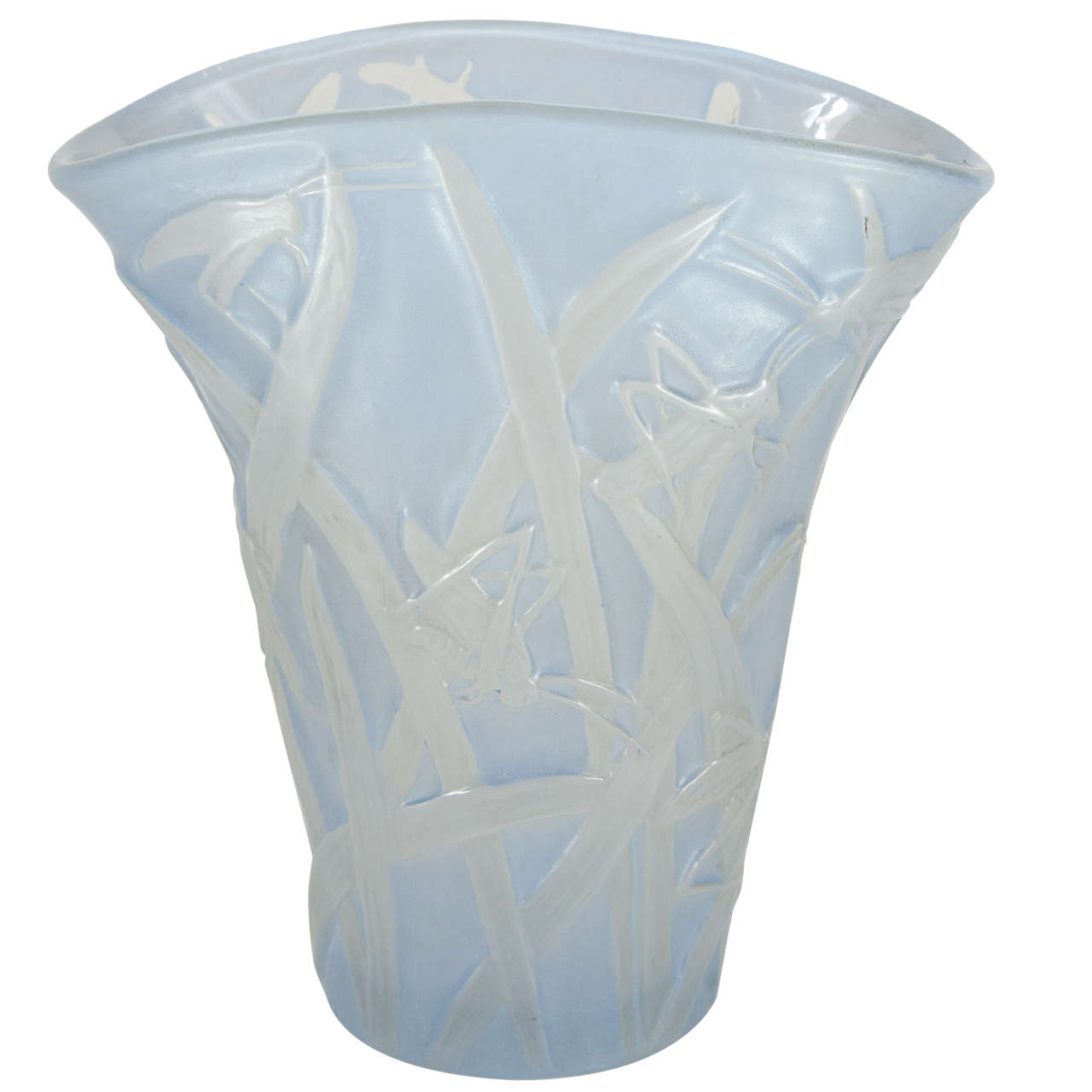 Art Deco Pale Blue Grasshopper Vase by the Phoenix Glass Company