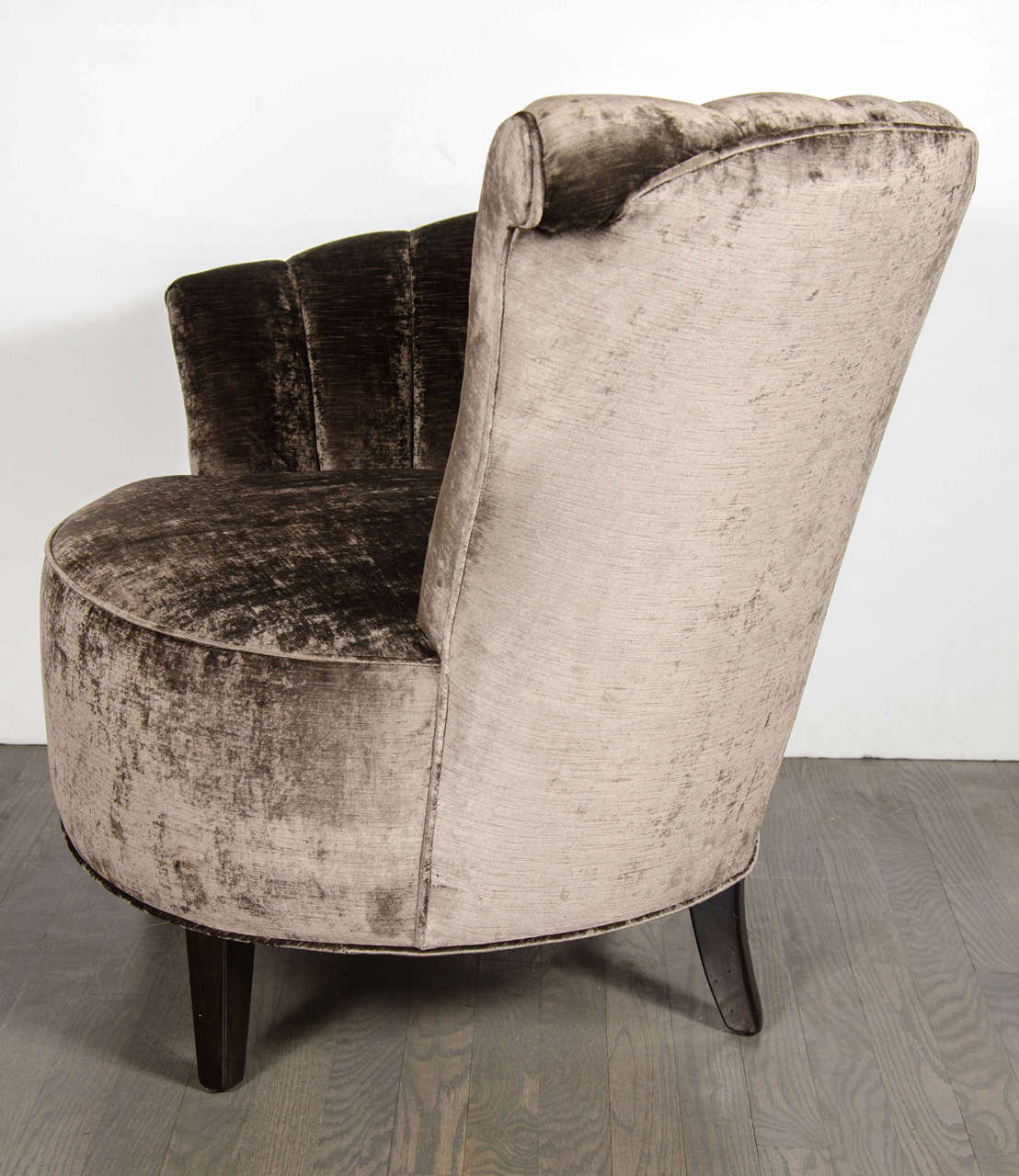 Hollywood Regency Glamorous  Pair of 1940's  Asymmetrical Fan Back Chairs in Smoked Velvet