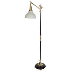 Art Deco Machine Age Floor Lamp in Brass & Black Enamel