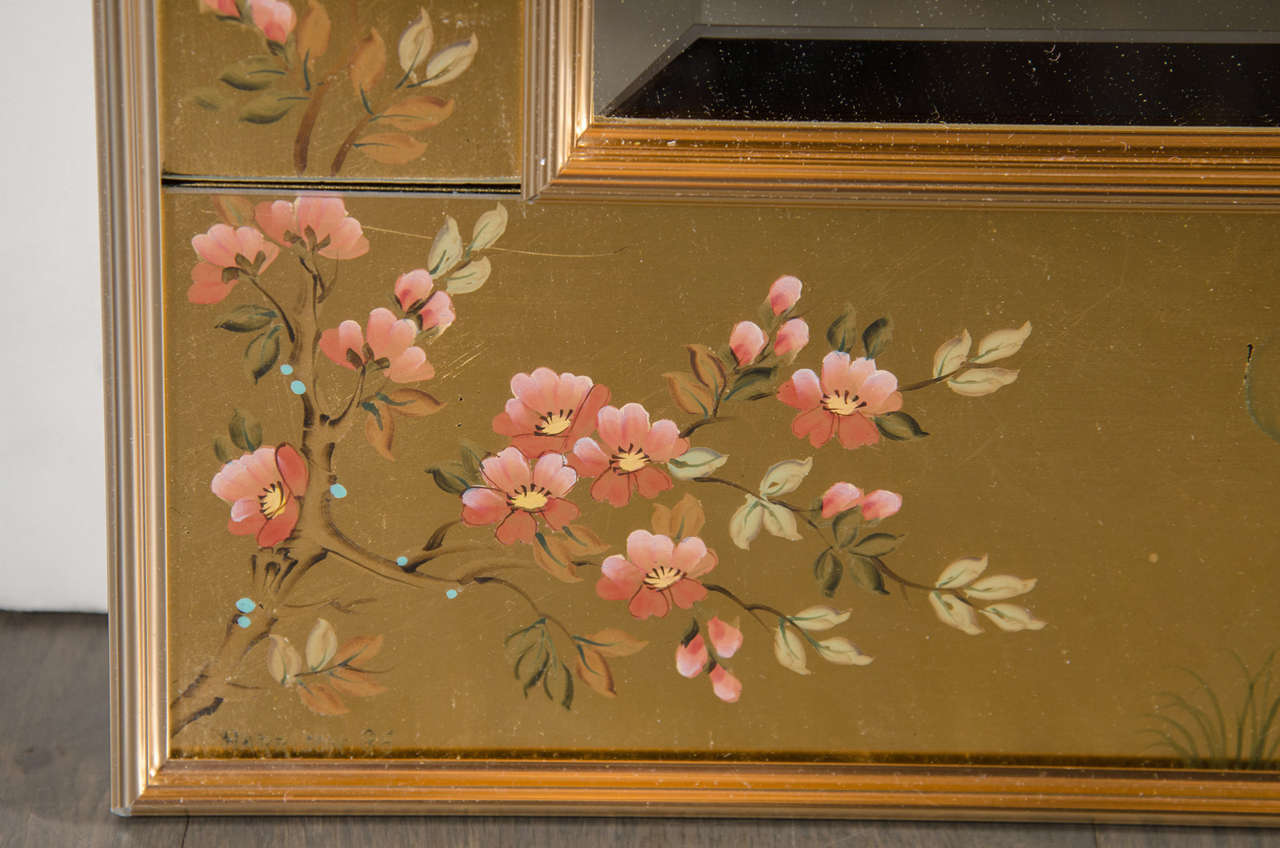 American La Barge Chinoiserie Reverse Hand-Painted Gilt Mirror Signed by Harriet Jansma