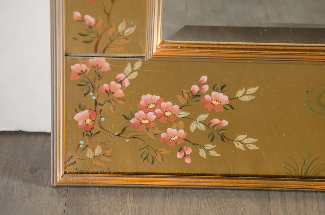 La Barge Chinoiserie Reverse Hand-Painted Gilt Mirror Signed by Harriet Jansma In Excellent Condition In New York, NY