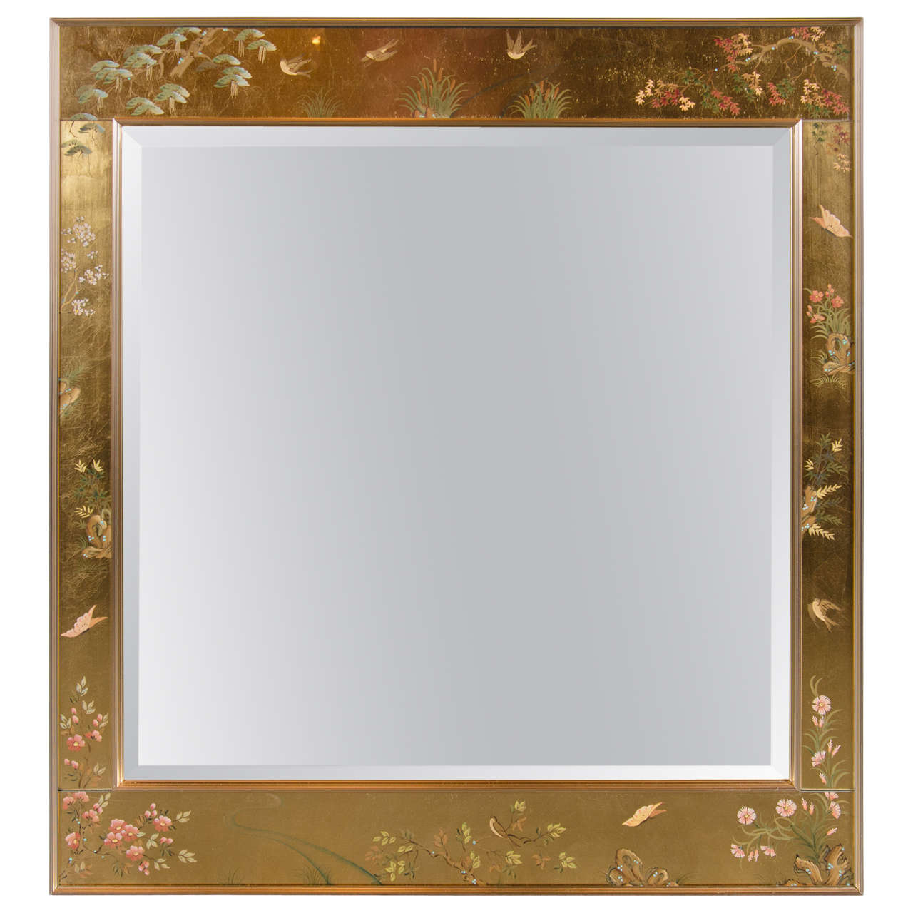La Barge Chinoiserie Reverse Hand-Painted Gilt Mirror Signed by Harriet Jansma