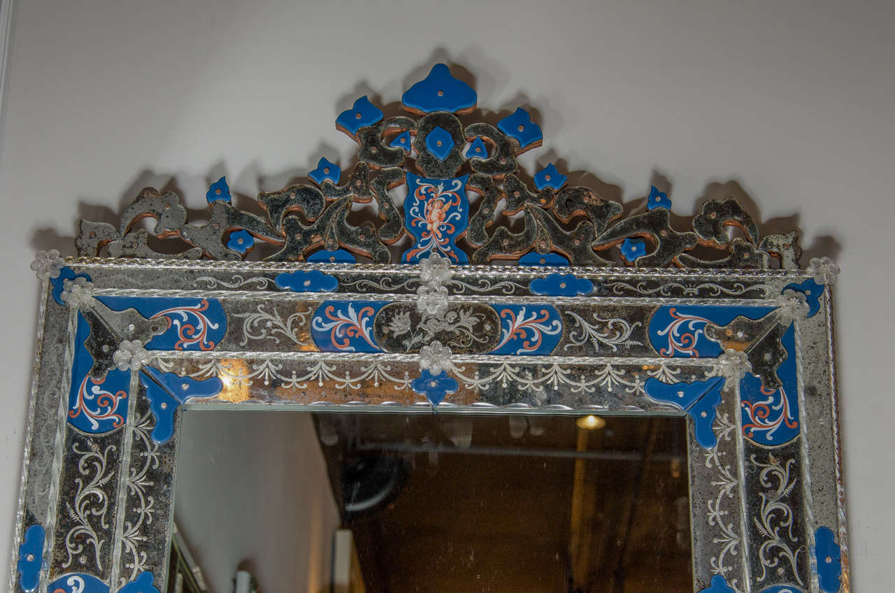 Mid-20th Century Exquisite Venetian Style Mirror with Inset Royal Blue Accents