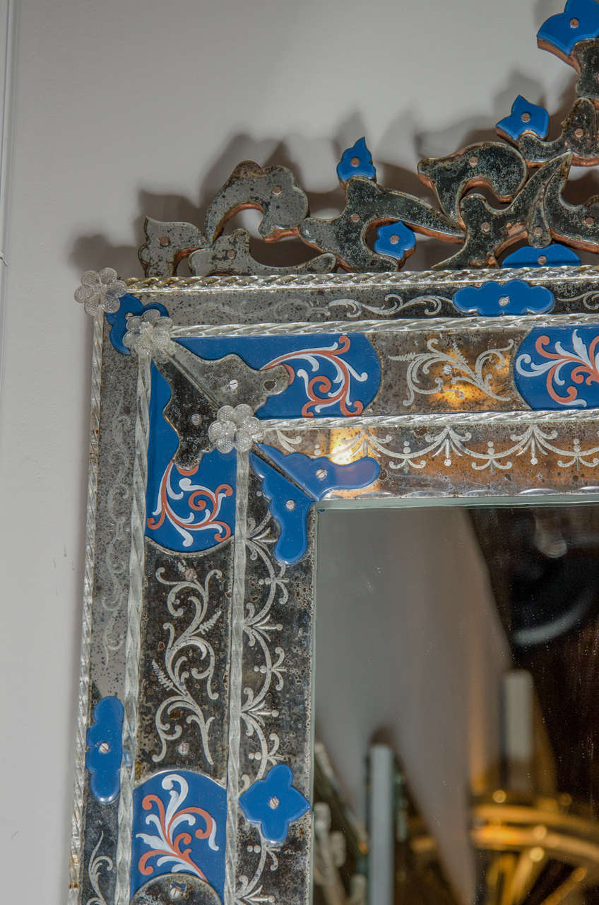 Exquisite Venetian Style Mirror with Inset Royal Blue Accents 1