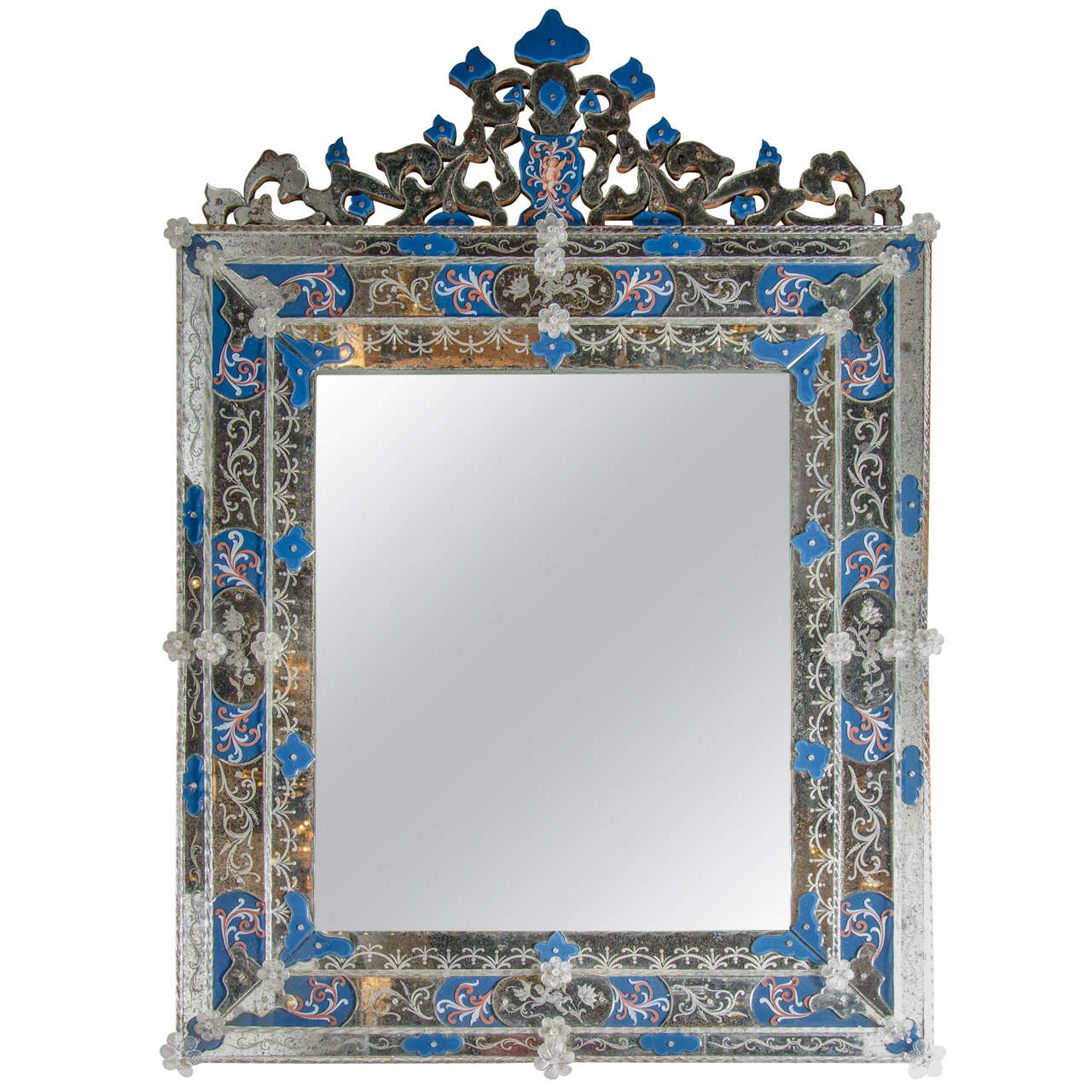 Exquisite Venetian Style Mirror with Inset Royal Blue Accents