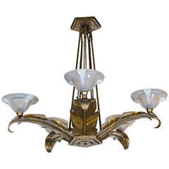 Art Deco Palm Chandelier by Sabino in Bronze with Gilt Detailing