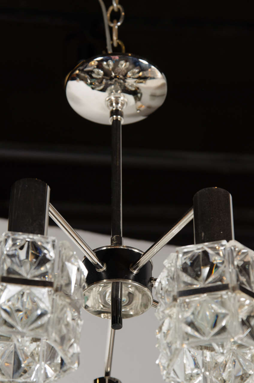 Austrian Mid-Century Modernist Seven Globe Faceted Crystal Chandelier by Kinkeldey