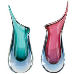 Sculptural Pair of Mid-Century Modernist Vases by Sommerso