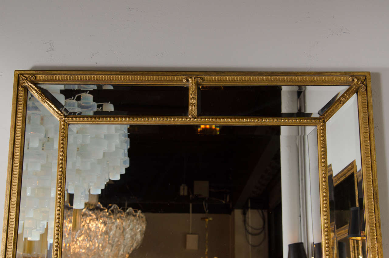 American Mid-Century Modern Gilt Mirror with Inset Beveled Panels