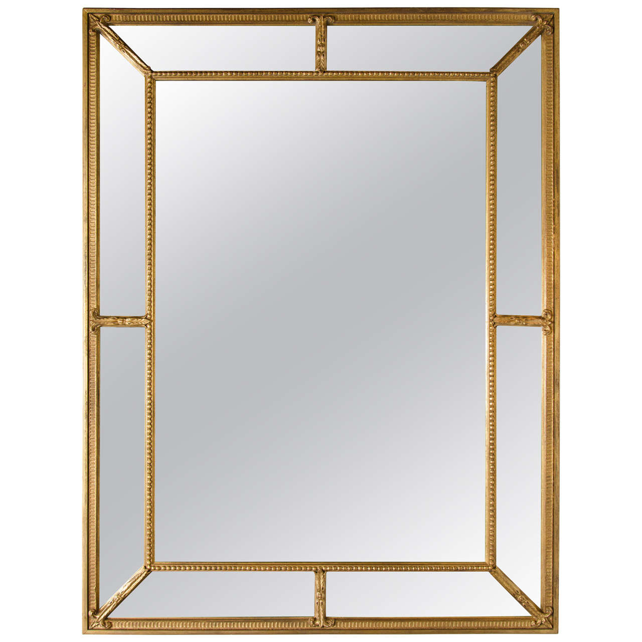 Mid-Century Modern Gilt Mirror with Inset Beveled Panels