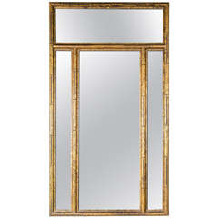 Mid-Century Modern Stylized Gilt Bamboo Design Mirror with Smoked Inset