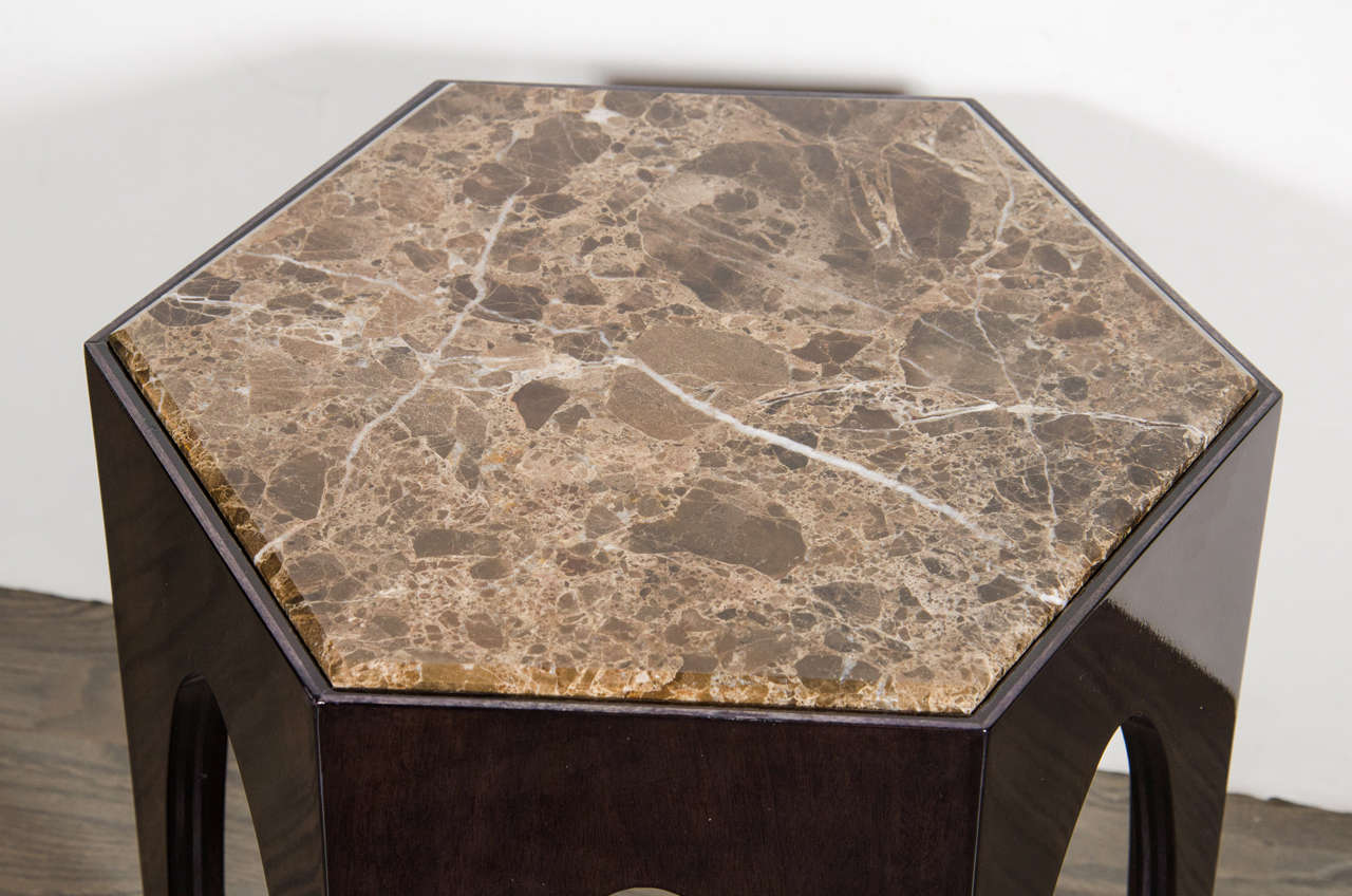 American Mid-Century Modern Arch Form Octagonal Table with Emperador Marble Top