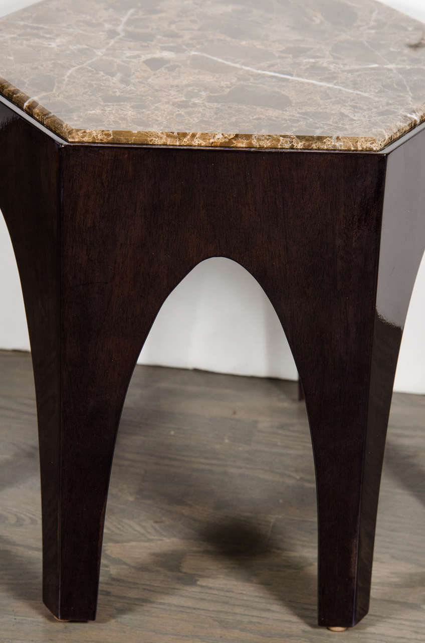 Mid-Century Modern Arch Form Octagonal Table with Emperador Marble Top In Excellent Condition In New York, NY