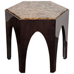 Mid-Century Modern Arch Form Octagonal Table with Emperador Marble Top