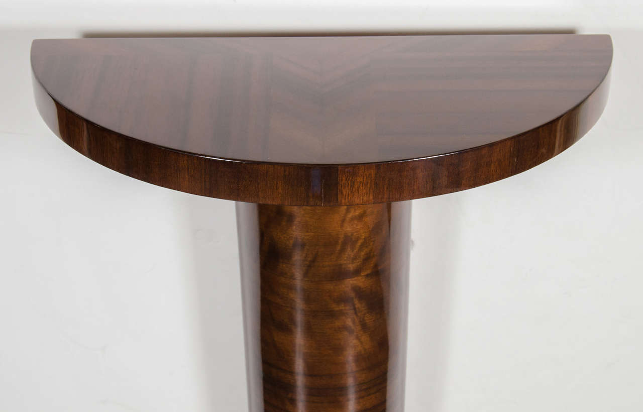 Art Deco Console or Demilune  Table with Chevron Inlay in Book-Matched Walnut In Excellent Condition In New York, NY