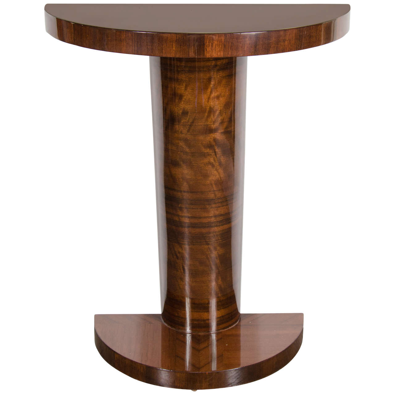 Art Deco Console or Demilune  Table with Chevron Inlay in Book-Matched Walnut