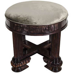 Art Deco Ruhlmann Style Stool with Fluted  Detailing & X-Form Base